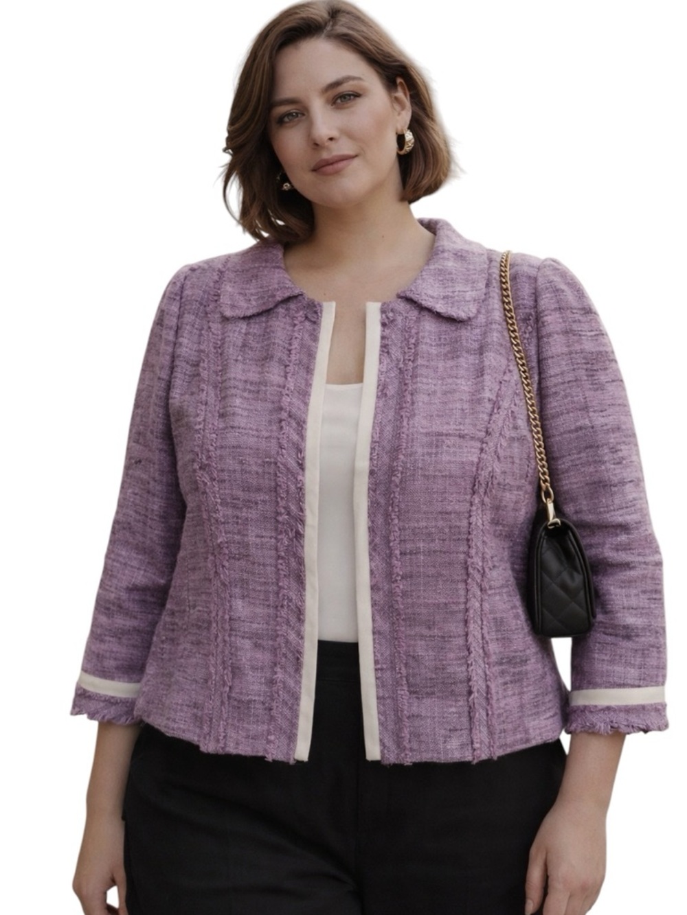 Michelle Belau Purple Textured Cropped Jacket Blazer Snap Closure Size Large